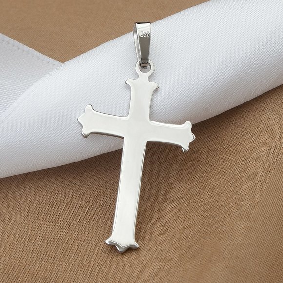 925 Simple Sterling Silver Cross Unisex Pendant, Spiritual 925 Silver Jewelry - Picture 3 of 3